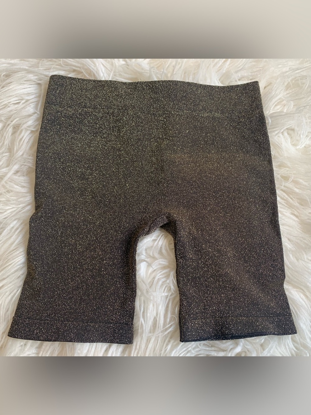 Free People Intimately Seamless Metallic Rib Shorts Black Gold Size M/L